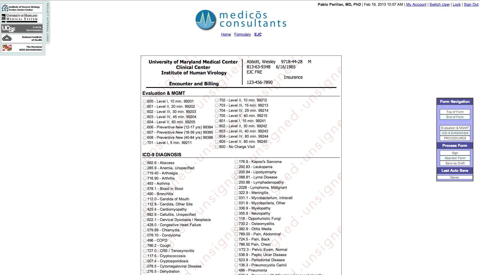 Medicos Consultants Clinical Application Server Screen Capture